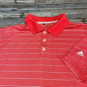 Adidas Golf Polo Shirt Striped Moisture Wicking Athletic Red‎ Size 2XL